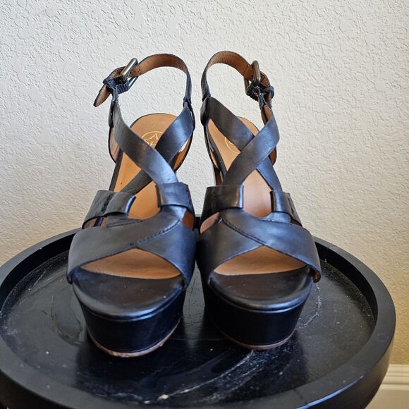 Ash Womens Black Leather Open Toe Ankle Strap Cut Out Platform Heels Size 37 - Picture 4 of 6